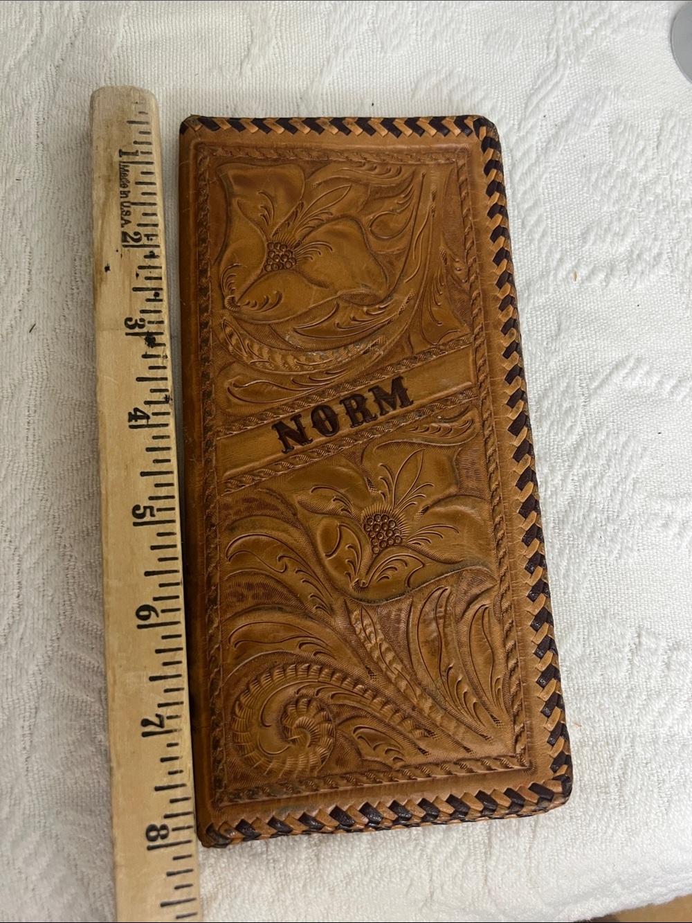 Personalized Brown Leather Hand Tooled Wallet - "NORM"